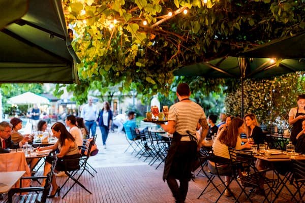 The outdoor seating at Flower on Mavili square